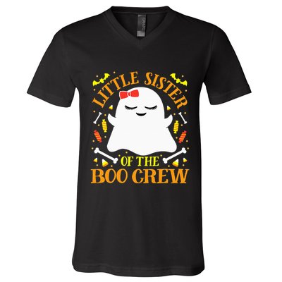 Little Sister Boo Crew Ghost Matching Family Halloween V-Neck T-Shirt
