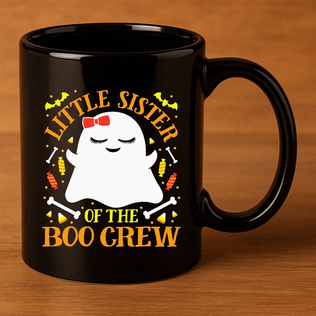 Little Sister Boo Crew Ghost Matching Family Halloween 11oz C Handle Ceramic Mug