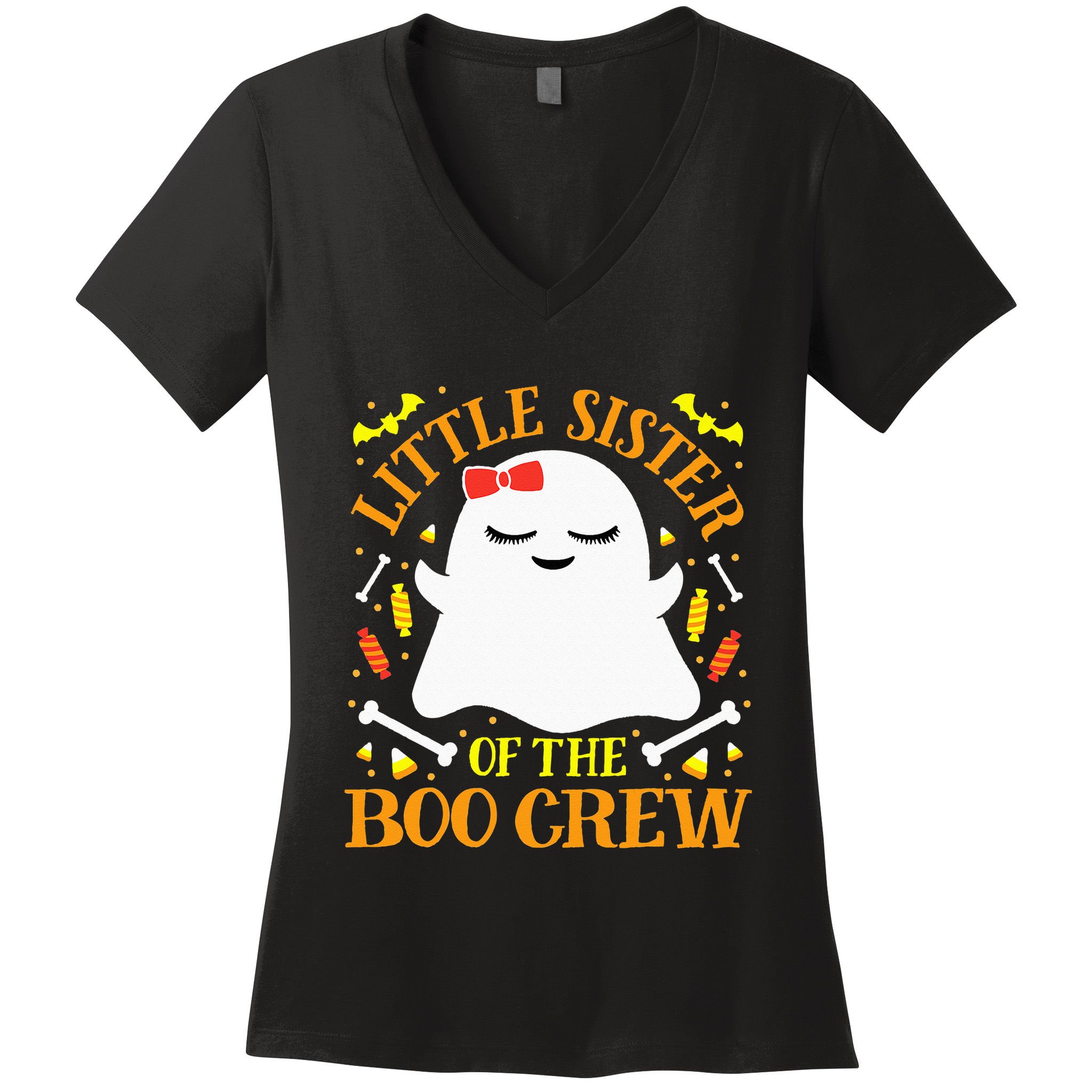 Little Sister Boo Crew Ghost Matching Family Halloween Women's V-Neck T-Shirt