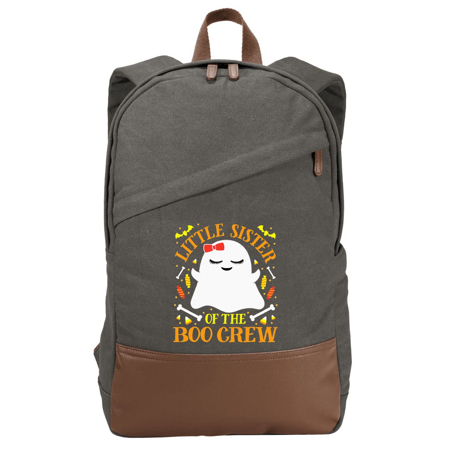 Little Sister Boo Crew Ghost Matching Family Halloween Cotton Canvas Backpack