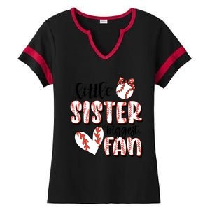 Little Sister Biggest Fan Baseball Game Day Ladies Halftime Notch Neck Tee