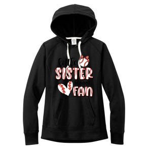 Little Sister Biggest Fan Baseball Game Day Women's Fleece Hoodie