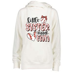 Little Sister Biggest Fan Baseball Game Day Womens Funnel Neck Pullover Hood