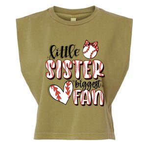 Little Sister Biggest Fan Baseball Game Day Garment-Dyed Women's Muscle Tee