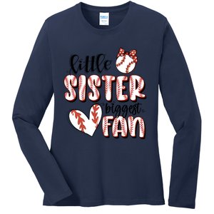 Little Sister Biggest Fan Baseball Game Day Ladies Long Sleeve Shirt