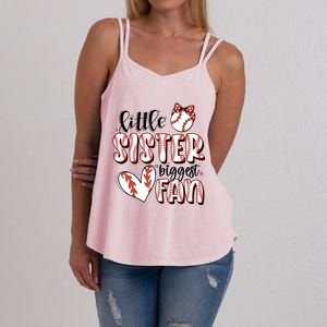 Little Sister Biggest Fan Baseball Game Day Women's Strappy Tank