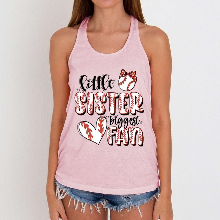 Little Sister Biggest Fan Baseball Game Day Women's Knotted Racerback Tank