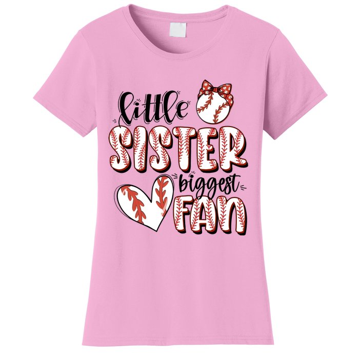 Little Sister Biggest Fan Baseball Game Day Women's T-Shirt