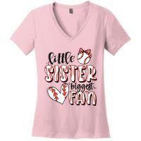 Little Sister Biggest Fan Baseball Game Day Women's V-Neck T-Shirt