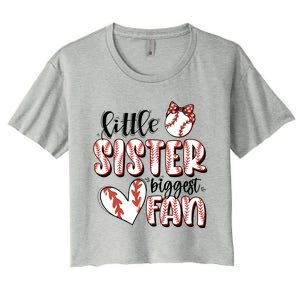 Little Sister Biggest Fan Baseball Game Day Women's Crop Top Tee