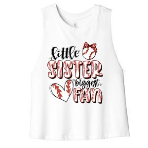 Little Sister Biggest Fan Baseball Game Day Women's Racerback Cropped Tank