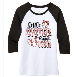 Little Sister Biggest Fan Baseball Game Day Women's Tri-Blend 3/4-Sleeve Raglan Shirt