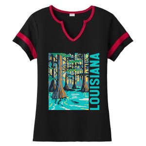 Louisiana Swamp Bald Cypress Tree Louisiana Travel Souvenir Ladies Halftime Notch Neck Tee