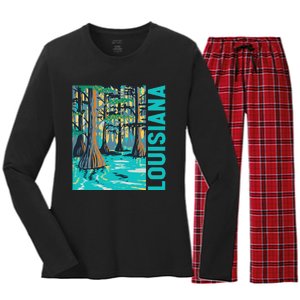 Louisiana Swamp Bald Cypress Tree Louisiana Travel Souvenir Women's Long Sleeve Flannel Pajama Set 