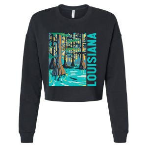 Louisiana Swamp Bald Cypress Tree Louisiana Travel Souvenir Cropped Pullover Crew