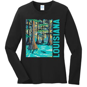 Louisiana Swamp Bald Cypress Tree Louisiana Travel Souvenir Ladies Long Sleeve Shirt