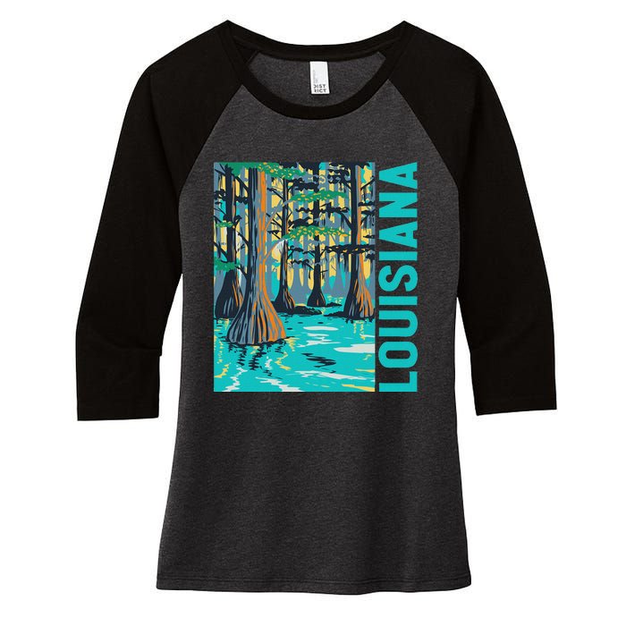 Louisiana Swamp Bald Cypress Tree Louisiana Travel Souvenir Women's Tri-Blend 3/4-Sleeve Raglan Shirt