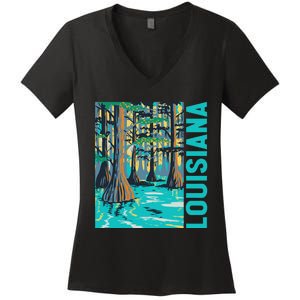 Louisiana Swamp Bald Cypress Tree Louisiana Travel Souvenir Women's V-Neck T-Shirt