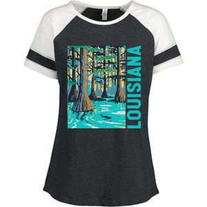 Louisiana Swamp Bald Cypress Tree Louisiana Travel Souvenir Enza Ladies Jersey Colorblock Tee