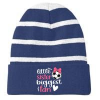 Little Sister Biggest Fan | Soccer Sister Soccer Sis Striped Beanie with Solid Band