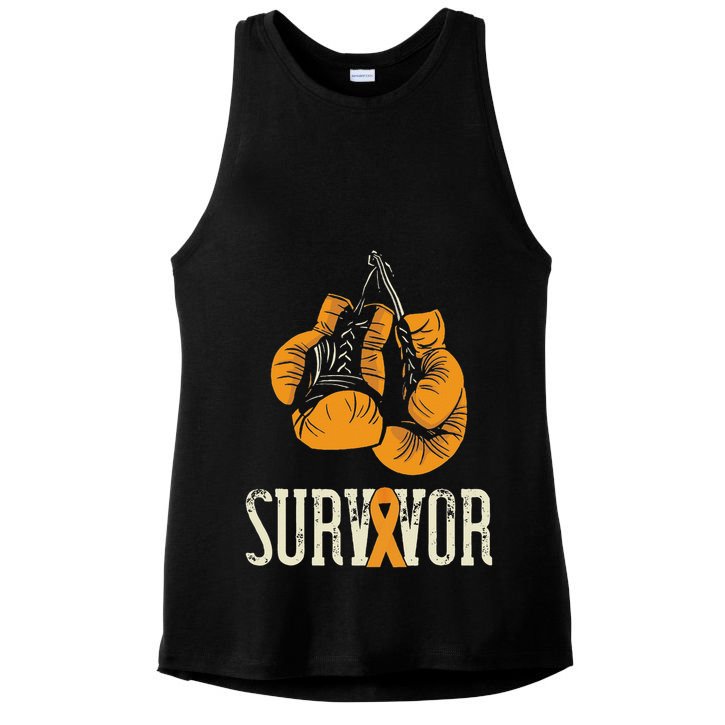 Leukemia Survivor Boxing Orange Ribbon Leukemia Awareness Ladies PosiCharge Tri-Blend Wicking Tank
