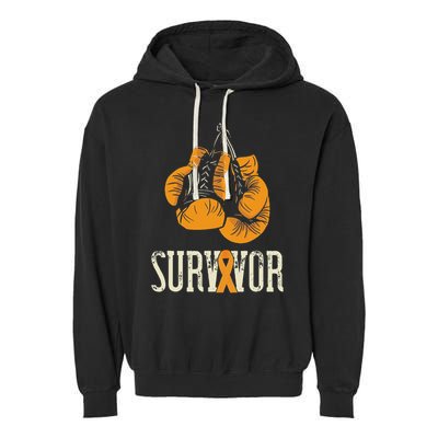 Leukemia Survivor Boxing Orange Ribbon Leukemia Awareness Garment-Dyed Fleece Hoodie