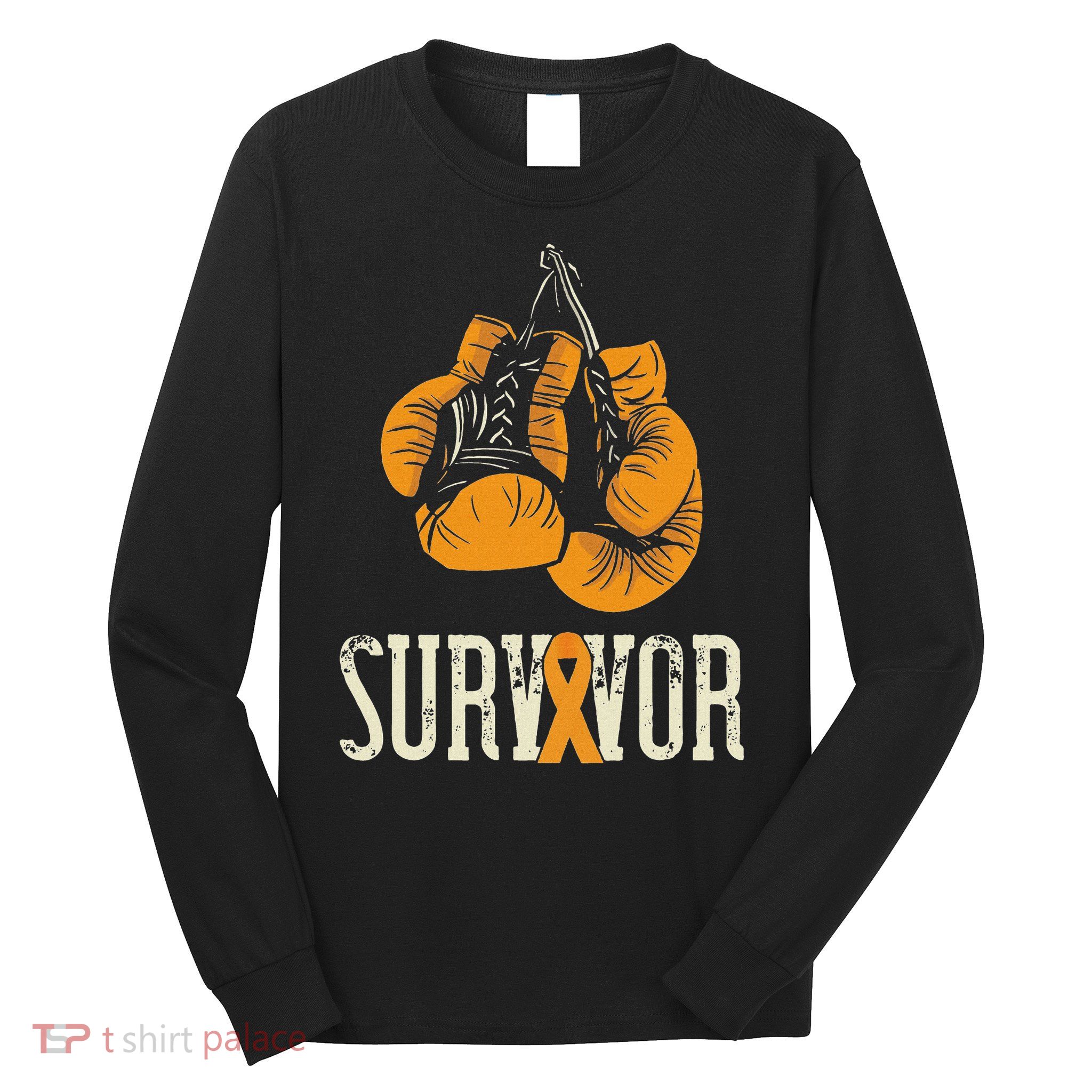 Leukemia Survivor Boxing Orange Ribbon Leukemia Awareness Long Sleeve Shirt