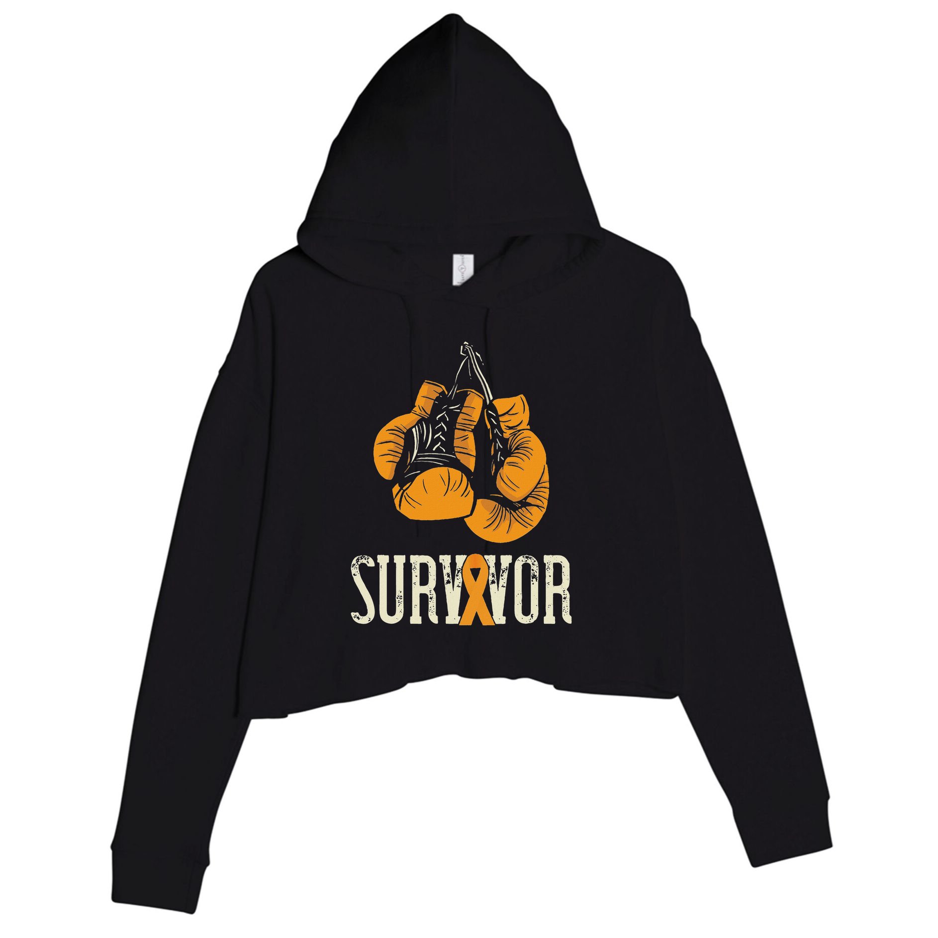 Leukemia Survivor Boxing Orange Ribbon Leukemia Awareness Crop Fleece Hoodie