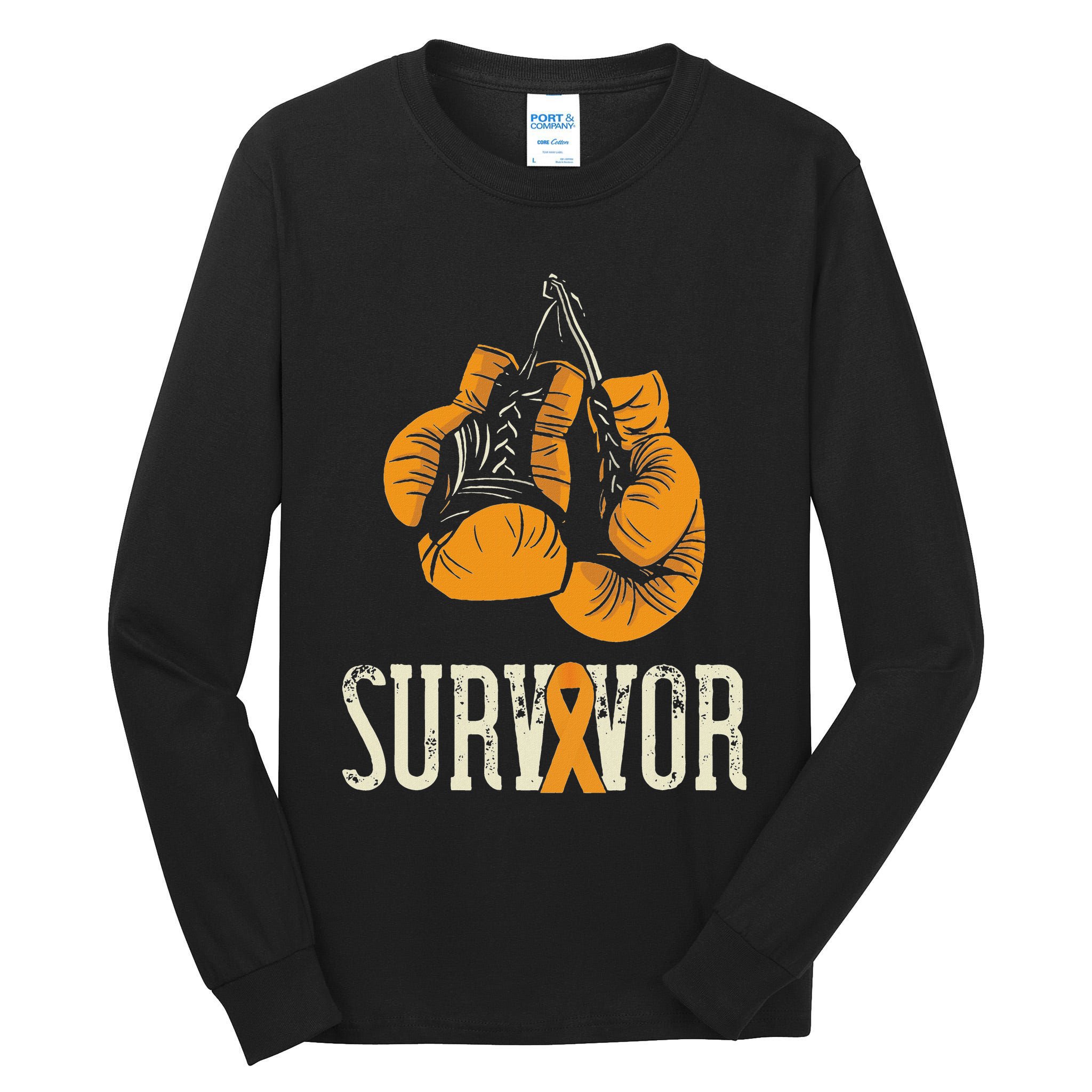 Leukemia Survivor Boxing Orange Ribbon Leukemia Awareness Tall Long Sleeve T-Shirt