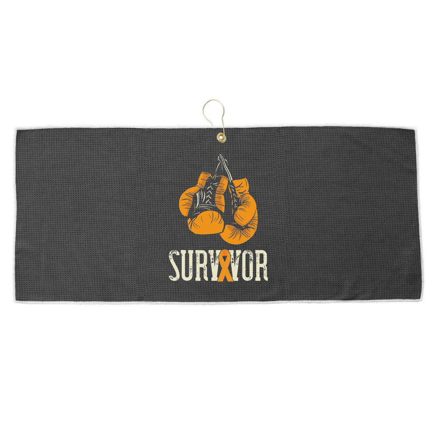 Leukemia Survivor Boxing Orange Ribbon Leukemia Awareness Large Microfiber Waffle Golf Towel