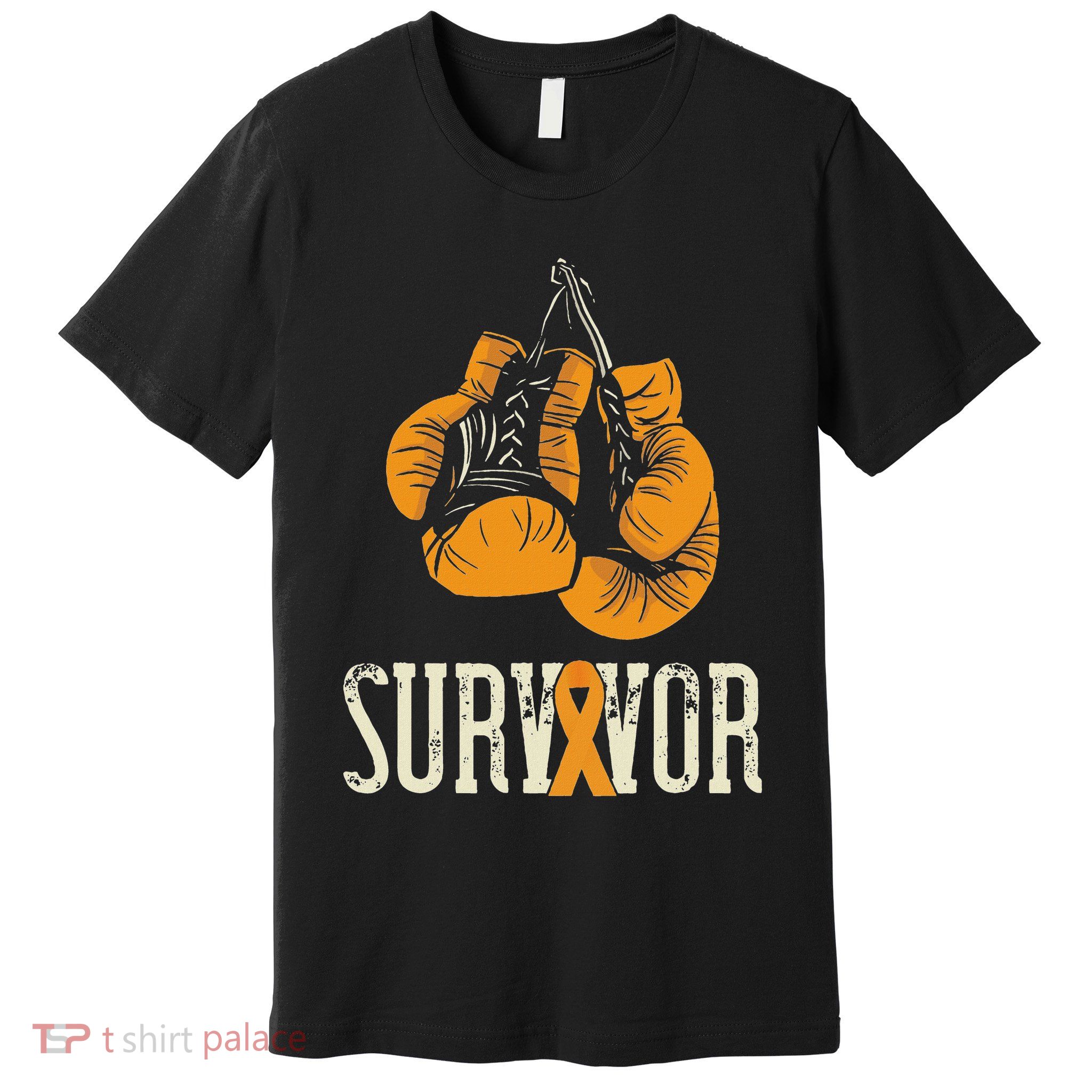 Leukemia Survivor Boxing Orange Ribbon Leukemia Awareness Premium T-Shirt
