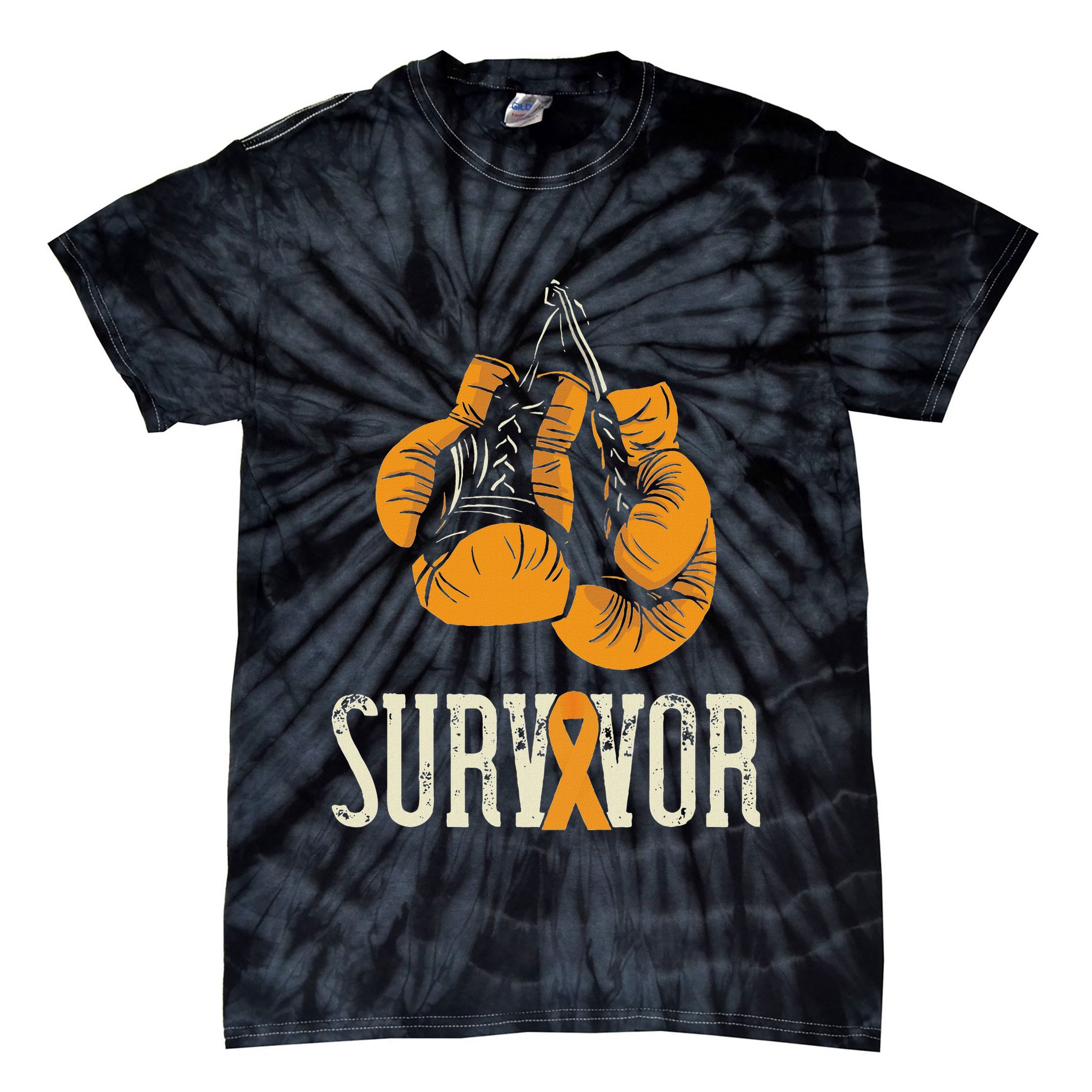 Leukemia Survivor Boxing Orange Ribbon Leukemia Awareness Tie-Dye T-Shirt