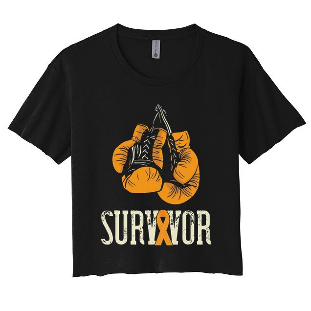 Leukemia Survivor Boxing Orange Ribbon Leukemia Awareness Women's Crop Top Tee