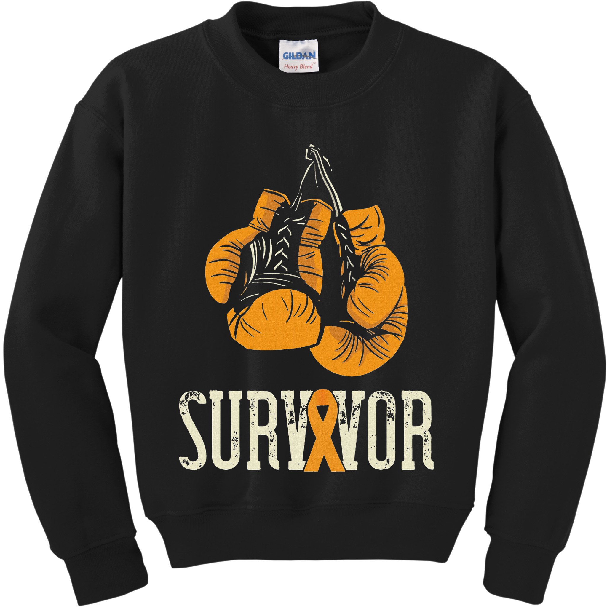 Leukemia Survivor Boxing Orange Ribbon Leukemia Awareness Kids Sweatshirt