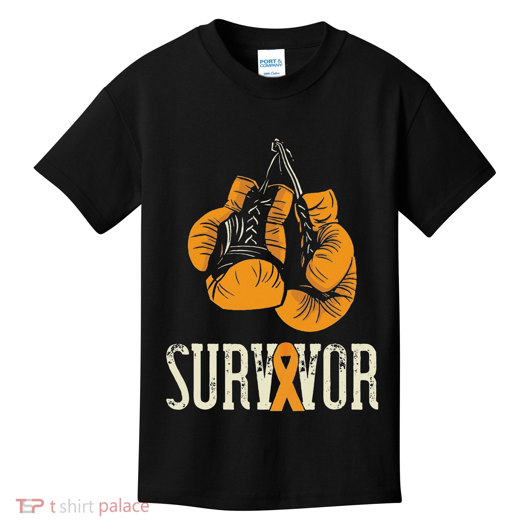Leukemia Survivor Boxing Orange Ribbon Leukemia Awareness Kids T-Shirt