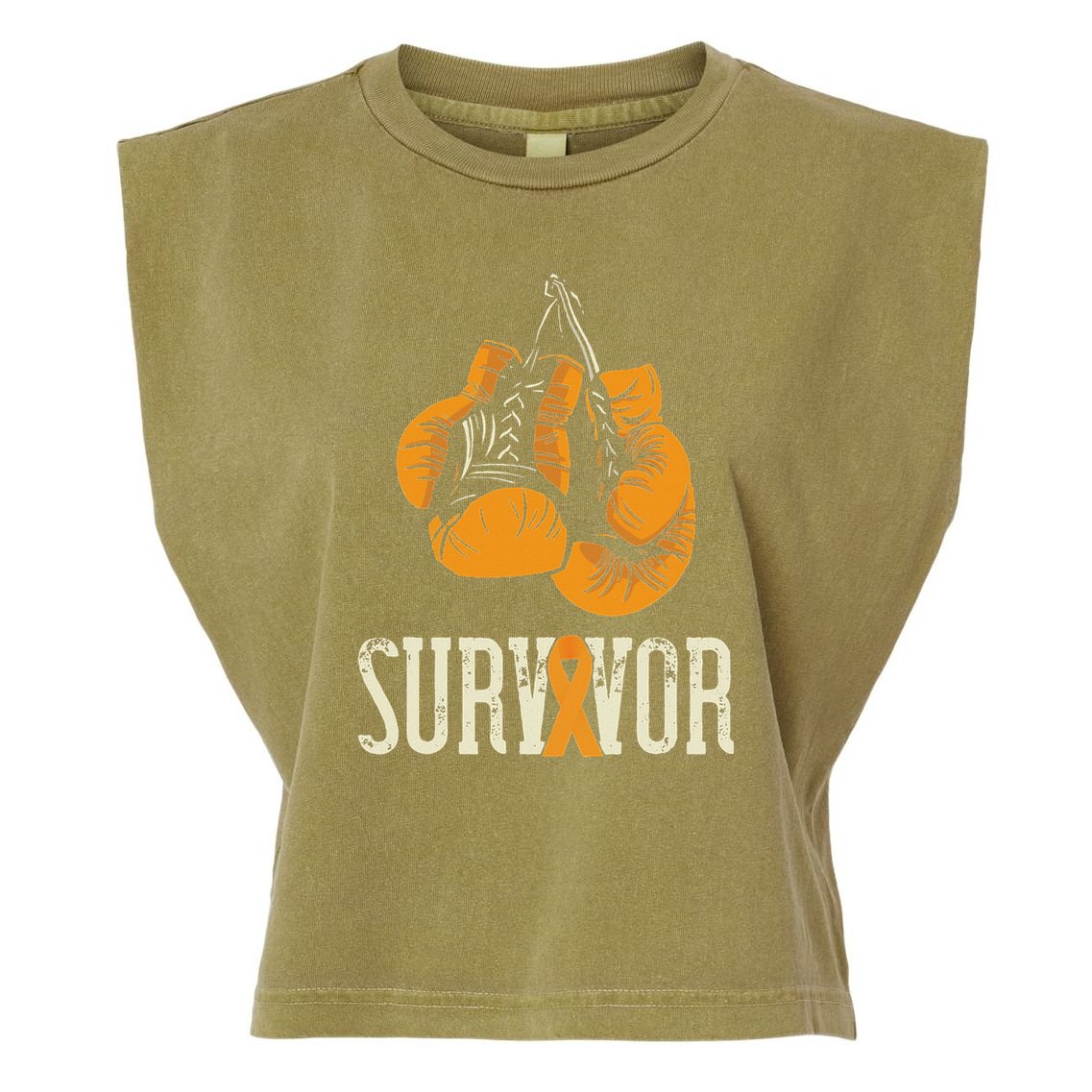 Leukemia Survivor Boxing Orange Ribbon Leukemia Awareness Garment-Dyed Women's Muscle Tee
