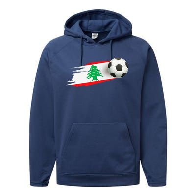 Lebanon Soccer Ball Lebanon Flag Jersey Lebanon Football Performance Fleece Hoodie