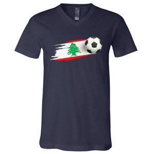 Lebanon Soccer Ball Lebanon Flag Jersey Lebanon Football V-Neck T-Shirt