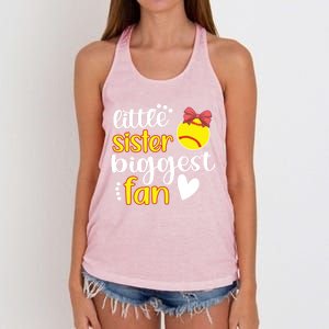 Little Sister Biggest Fan Softball Sister Softball Sis Great Gift Women's Knotted Racerback Tank