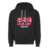 Library Squad Book Leopard Hearts Librarian Valentines Day Garment-Dyed Fleece Hoodie