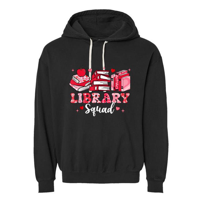Library Squad Book Leopard Hearts Librarian Valentines Day Garment-Dyed Fleece Hoodie