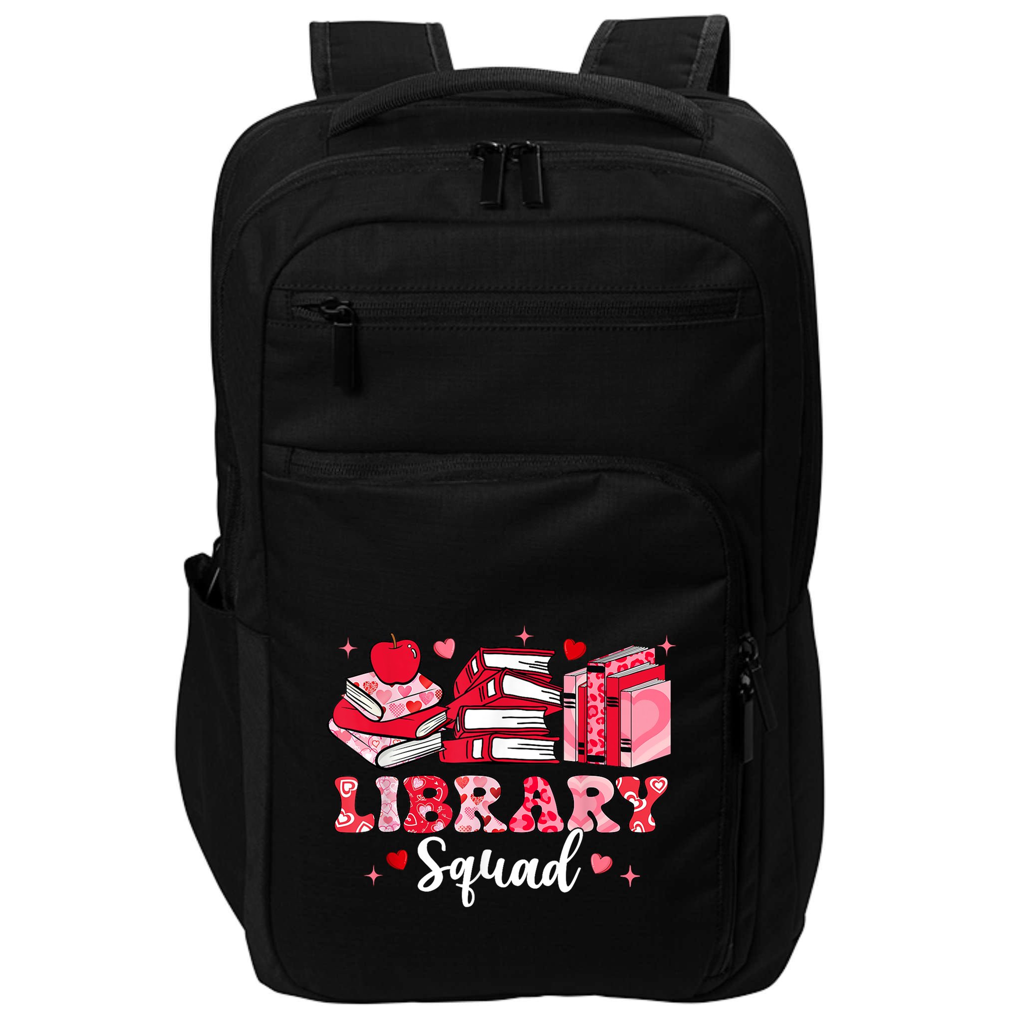 Library Squad Book Leopard Hearts Librarian Valentines Day Impact Tech Backpack