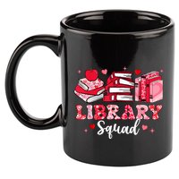 Library Squad Book Leopard Hearts Librarian Valentines Day 11oz C Handle Ceramic Mug
