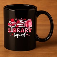 Library Squad Book Leopard Hearts Librarian Valentines Day 11oz C Handle Ceramic Mug