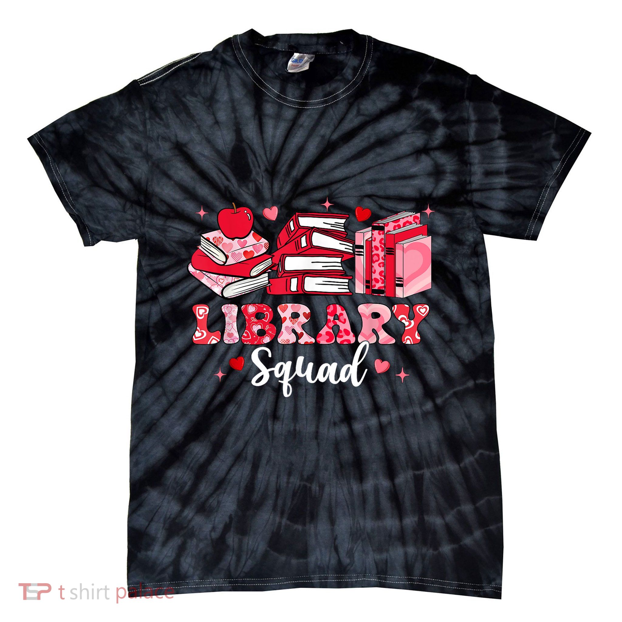 Library Squad Book Leopard Hearts Librarian Valentines Day Tie-Dye T-Shirt