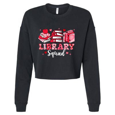 Library Squad Book Leopard Hearts Librarian Valentines Day Cropped Pullover Crew