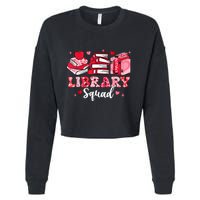 Library Squad Book Leopard Hearts Librarian Valentines Day Cropped Pullover Crew