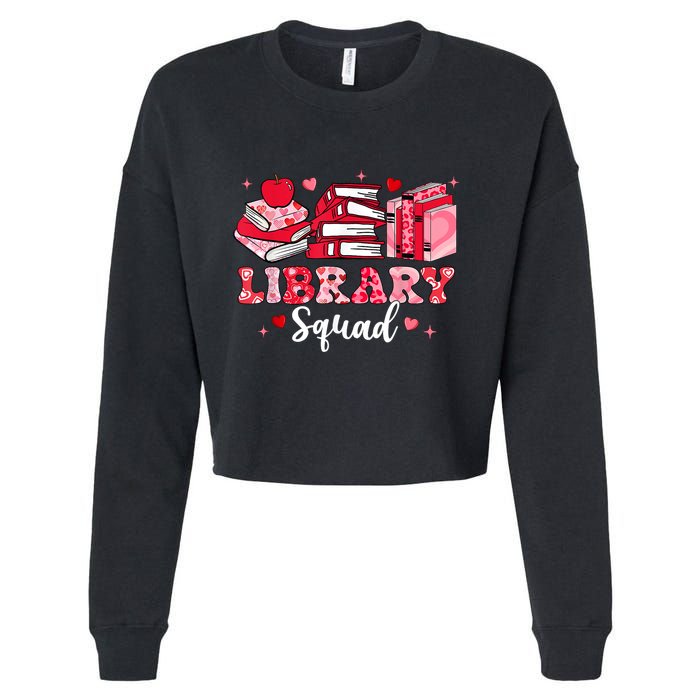 Library Squad Book Leopard Hearts Librarian Valentines Day Cropped Pullover Crew