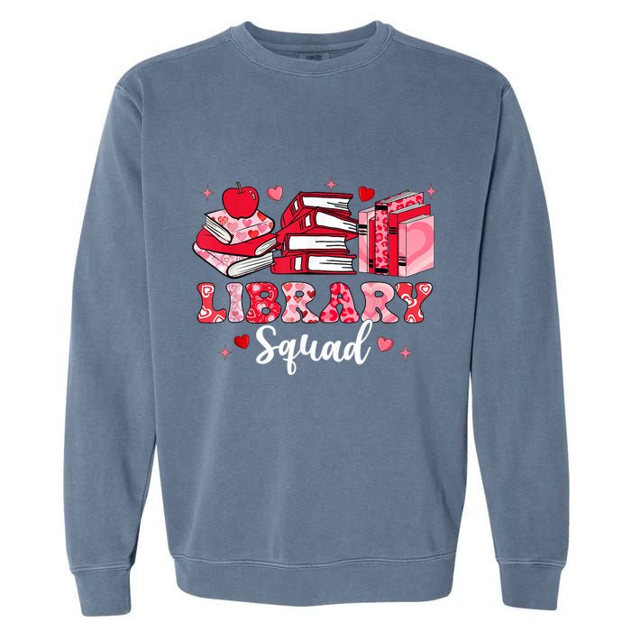 Library Squad Book Leopard Hearts Librarian Valentines Day Garment-Dyed Sweatshirt