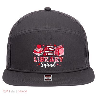 Library Squad Book Leopard Hearts Librarian Valentines Day 7 Panel Mesh Trucker Snapback Hat